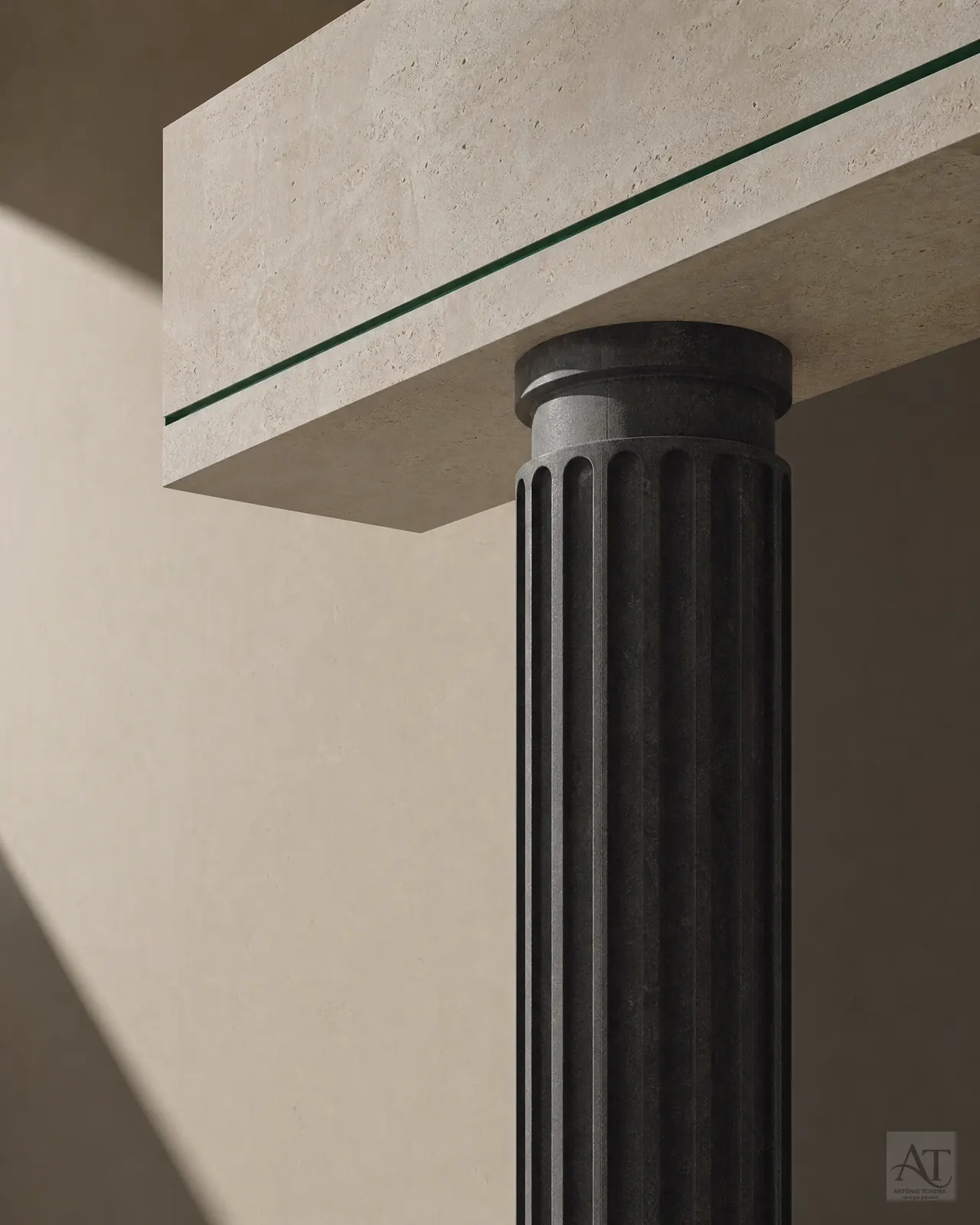 Composição editorial em materiais naturais e luz lateral.